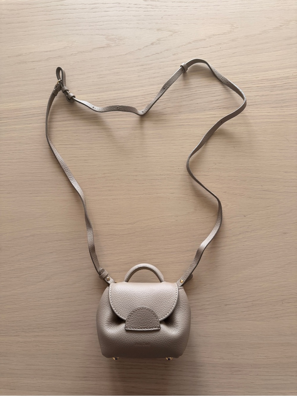 Polene Numéro Un Micro Mini Leather Crossbody Bag in Light Taupe